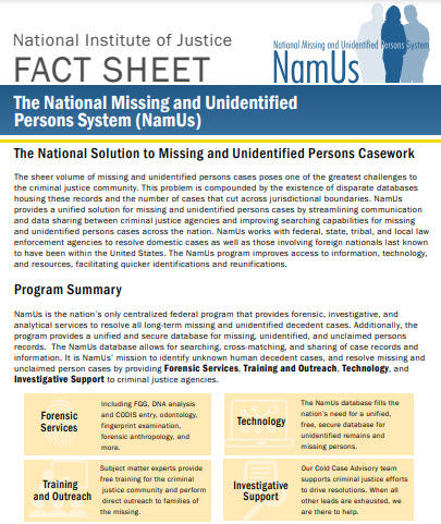 Quick Facts About NamUs, cover