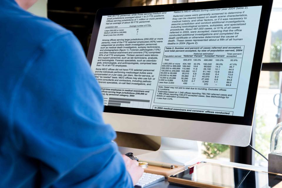 Image of analyst reviewing data displayed on a computer monitor
